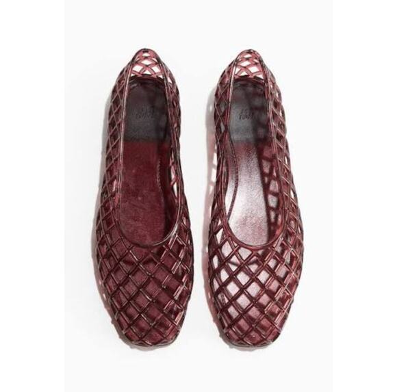 H&M Shoes - NWT H&M Burgundy Lattice Jelly Flats US 7